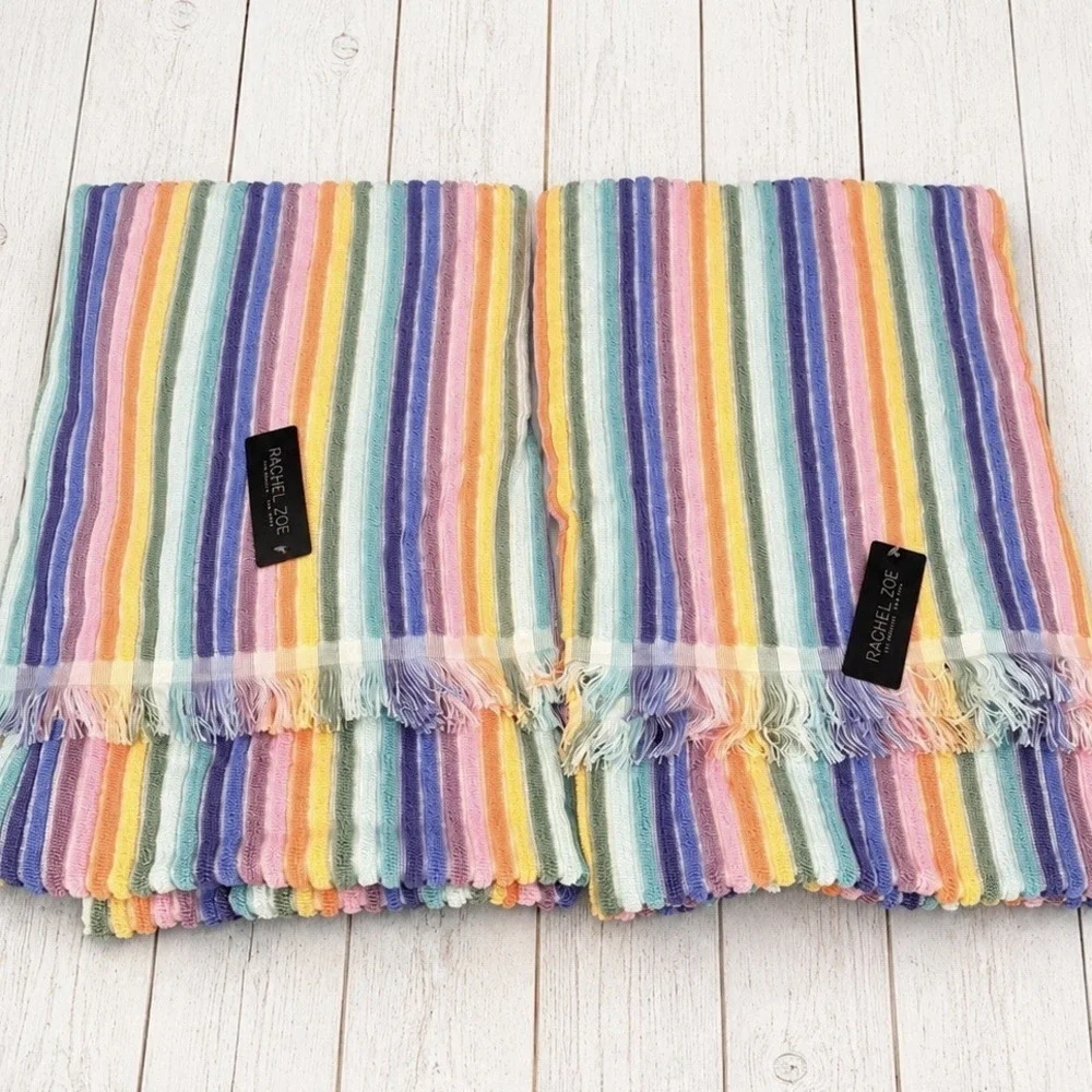 Rachel Zoe Set Of 2 Viral Rainbow Stripe Beach Towels 100% COTTON NWT Retro Boho
